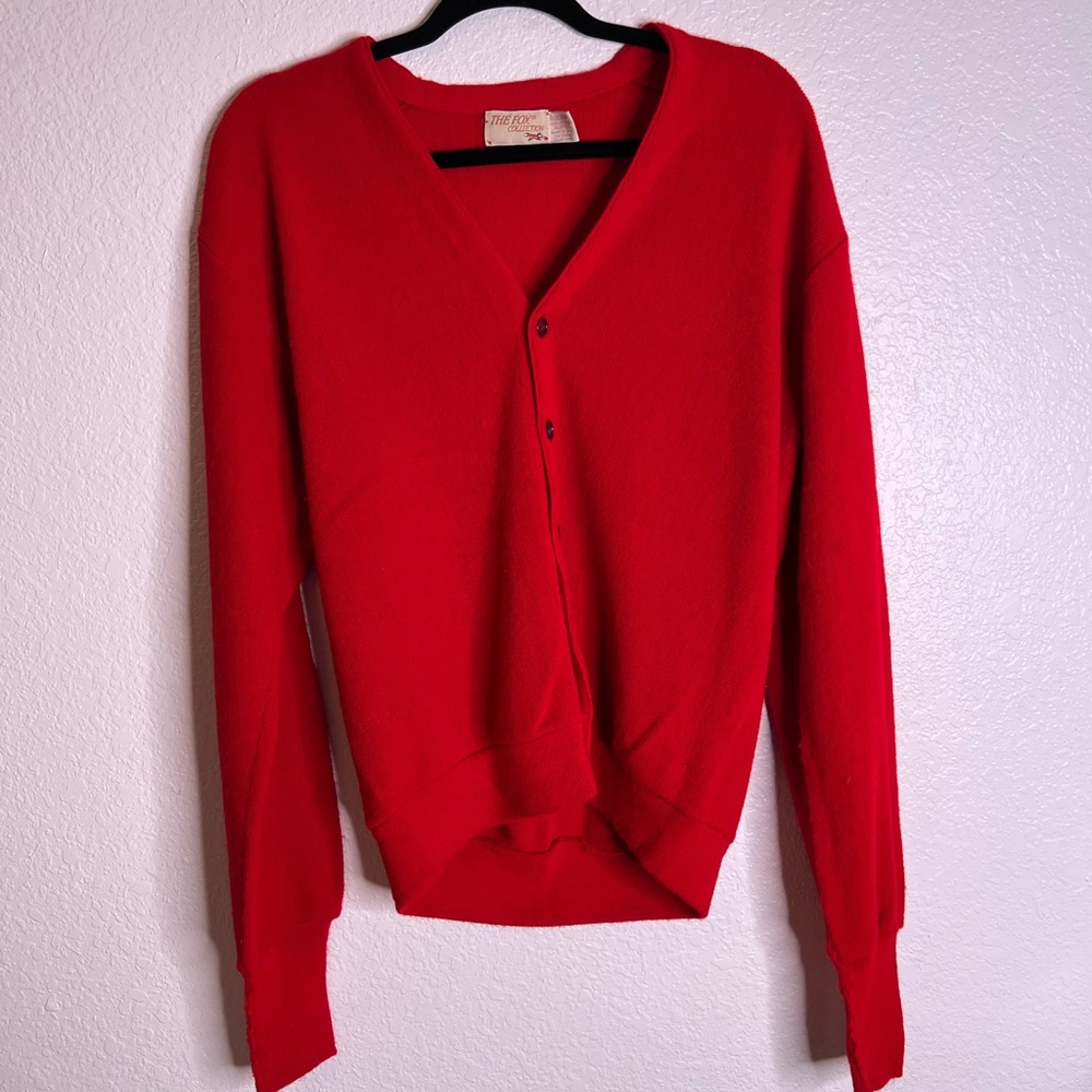 Vintage The Fox Collection Grandpa Red Button Up Sweater